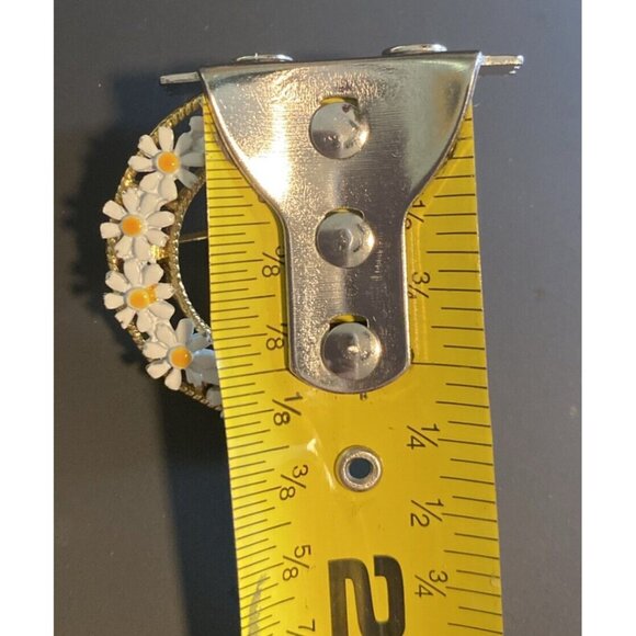 Vintage Flower Power Daisy Wreath Hippie Boho White Yellow Enamel On Gold Tone - Picture 8 of 8